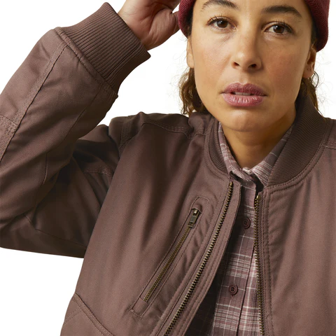 Ariat Womens Rebar Duracanvas Bomber Jacket (10046382) Peppercorn [GD] - Image 4