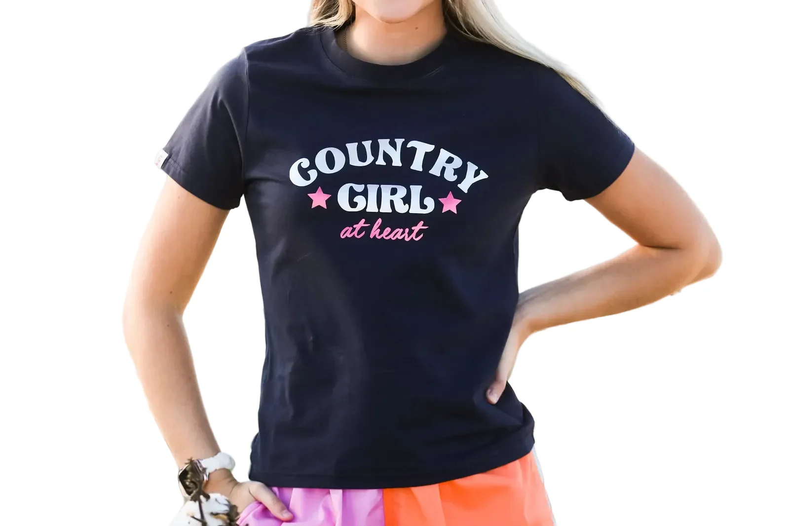 MaryG Womens Country Girl At Heart Fitted S/S Tee (MGFTNCGAH) French Navy [GD] - Image 3