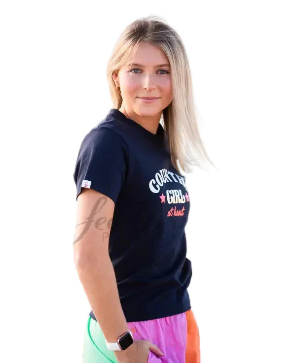 MaryG Womens Country Girl At Heart Fitted S/S Tee (MGFTNCGAH) French Navy [GD] - Image 4