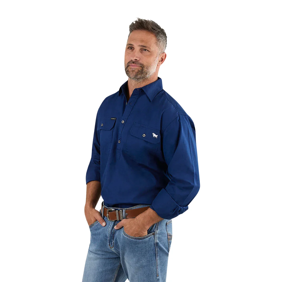 Ringers Western Mens King River Half Button Work Shirt (171110002) Navy - Image 3