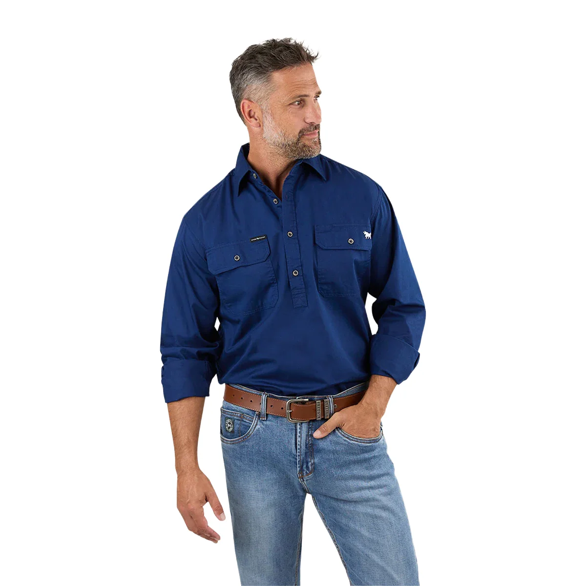 Ringers Western Mens King River Half Button Work Shirt (171110002) Navy - Image 4