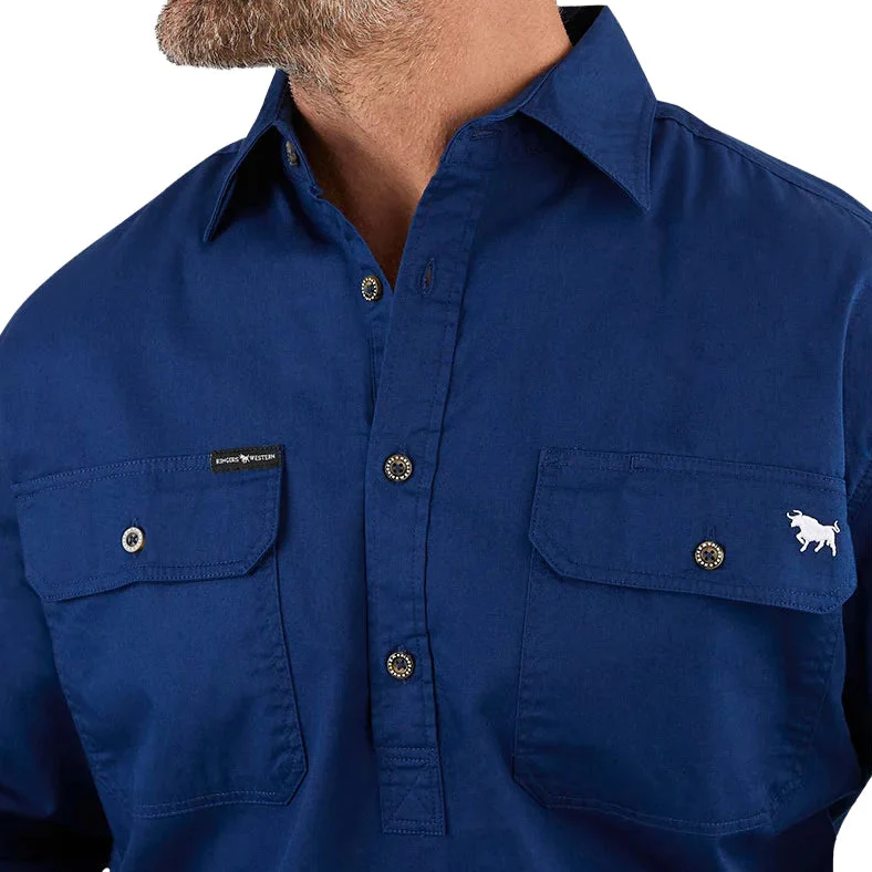 Ringers Western Mens King River Half Button Work Shirt (171110002) Navy - Image 7