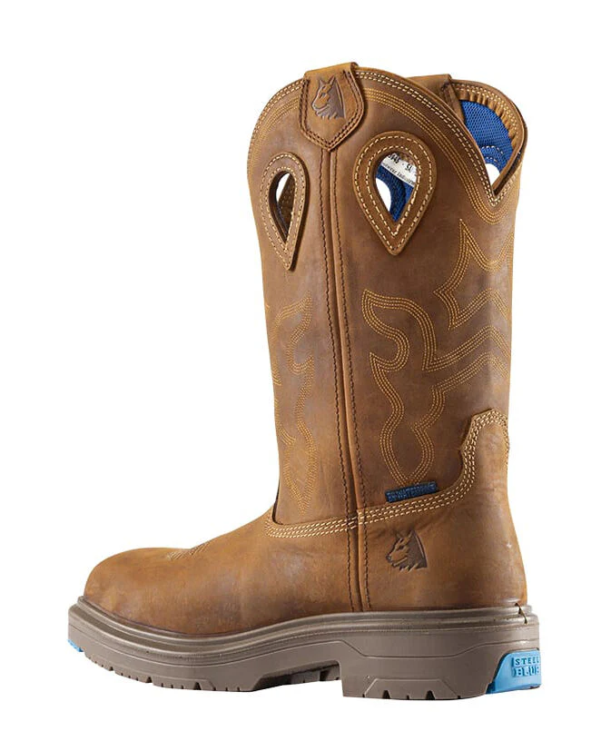 Steel Blue Mens Blue Heeler Safety Square Toe Western Boots (813945) Distressed Brown - Image 4